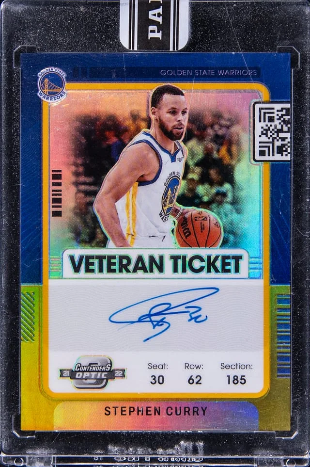 2021-22 Panini Contenders Optic Stephen Curry Veteran Ticket Autographs '23 National Convention #VT-SCU card image