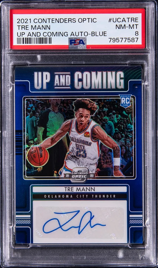 2021-22 Panini Contenders Optic Tre Mann Up and Coming Autograph Blue #UCA-TRE card image