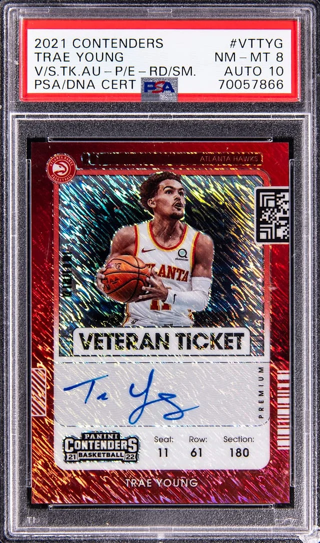 2021-22 Panini Contenders Trae Young Veteran Season Ticket Autograph Playoff #VT-TYG card image