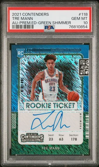 2021-22 Panini Contenders Tre Mann Autograph-Premium Edition-Green Shimmer Ticket #118 card image