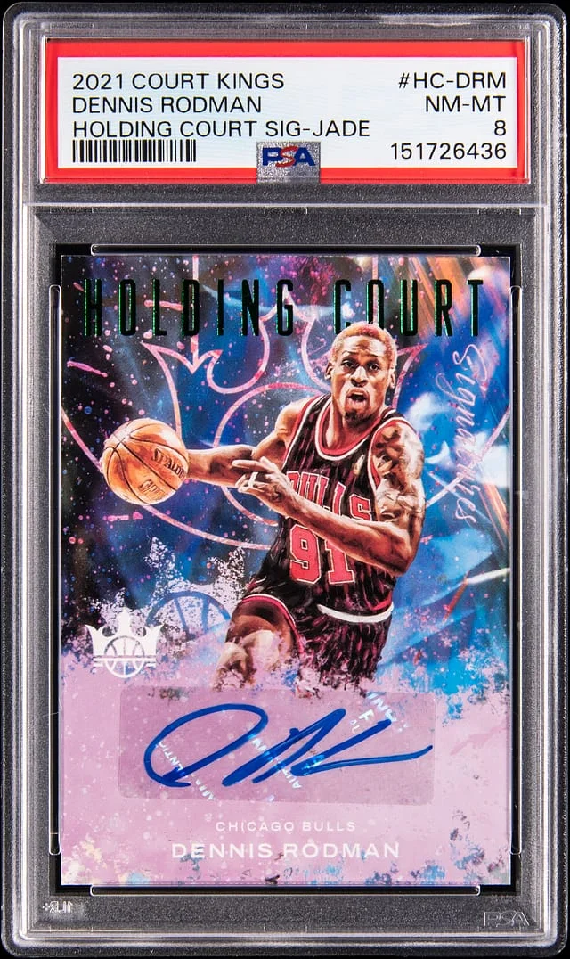 2021-22 Panini Court Kings Dennis Rodman Holding Court Signatures Jade #HC-DRM card image