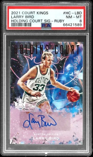 2021-22 Panini Court Kings Larry Bird Holding Court Signatures Ruby #HC-LBD card image