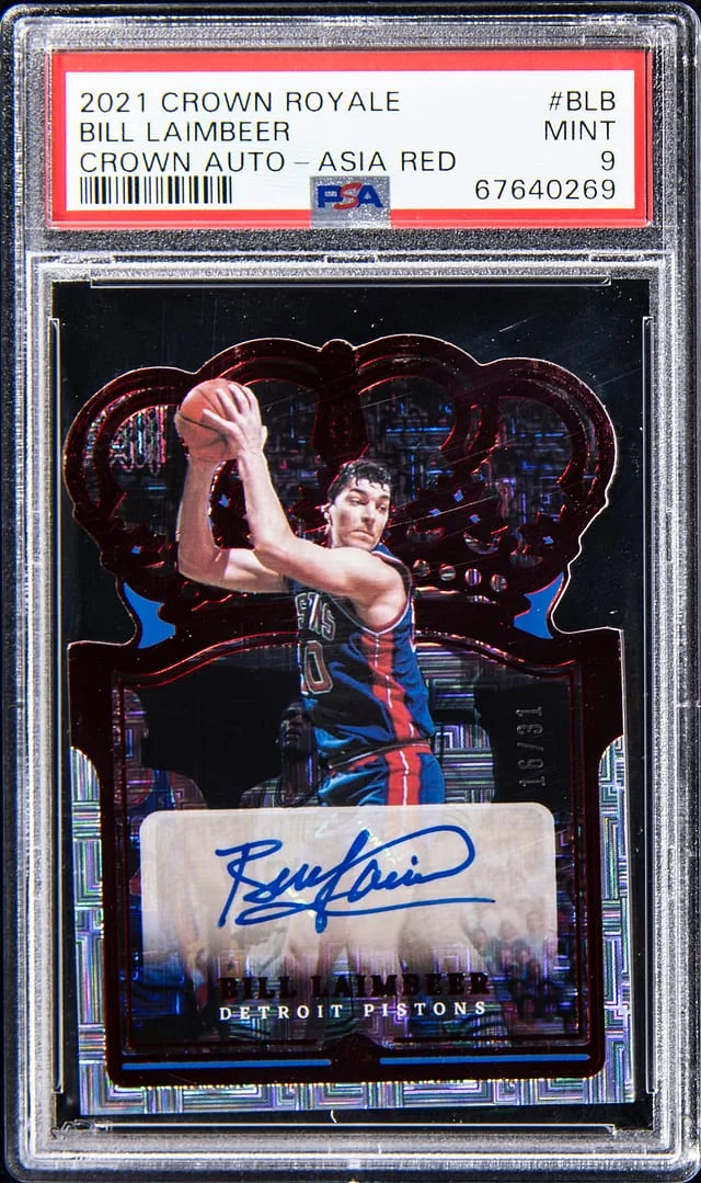 2021-22 Panini Crown Royale Bill Laimbeer Crown Autograph Asia Red #BLB card image