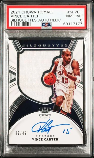 2021-22 Panini Crown Royale Vince Carter Silhouettes Autograph Relics #SL-VCT card image