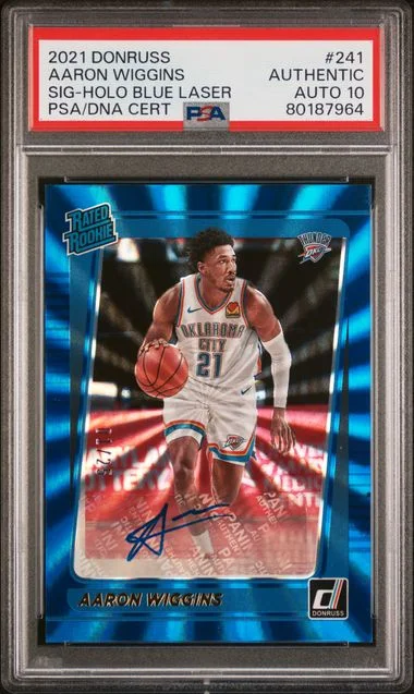 2021-22 Panini Donruss Aaron Wiggins Signature-Holo Blue Laser Rated #241 card image