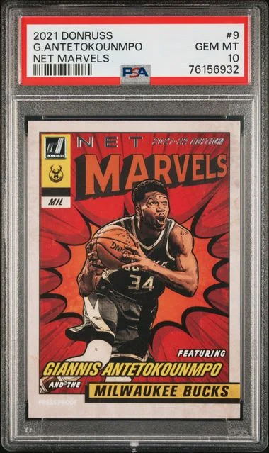 2021-22 Panini Donruss Giannis Antetokounmpo Net Marvels #9 card image