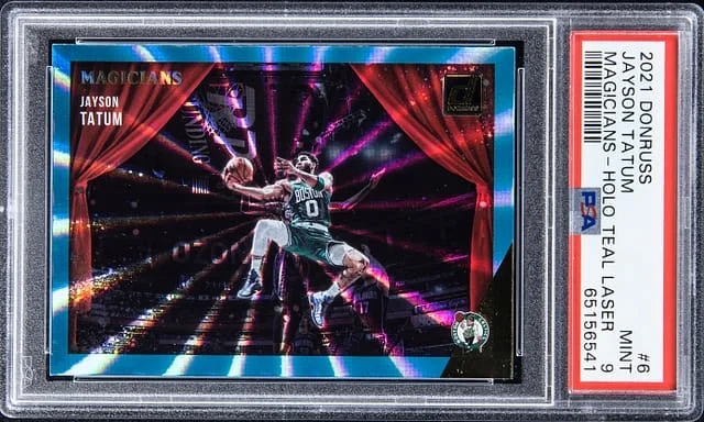 2021-22 Panini Donruss Jayson Tatum Magicians Holo Teal Laser #6 card image