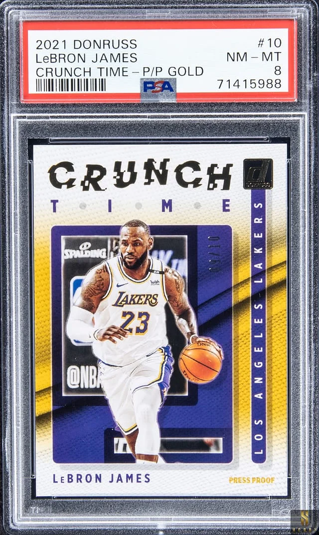2021-22 Panini Donruss LeBron James Crunch Time Press Proof Gold #10 card image