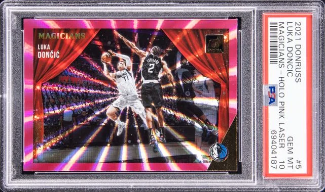 2021-22 Panini Donruss Luka Doncic Magicians Holo Pink Laser #5 card image