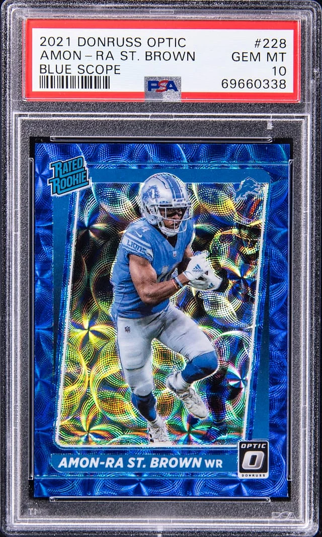 2021-22 Panini Donruss Optic Amon-Ra St. Brown Blue Scope #228 card image