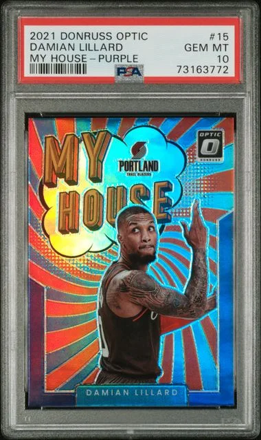 2021-22 Panini Donruss Optic Damian Lillard My House Purple #15 card image