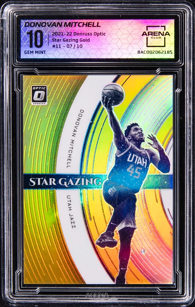 2021-22 Panini Donruss Optic Donovan Mitchell - AC Star Gazing Gold #11 card image
