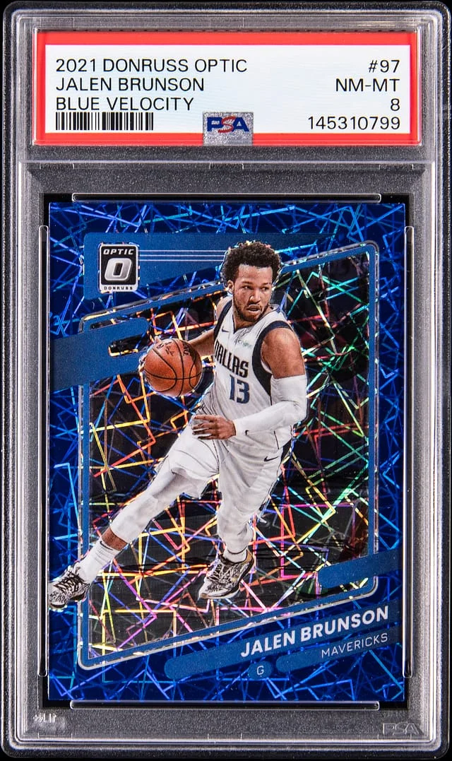 2021-22 Panini Donruss Optic Jalen Brunson Blue Velocity #97 card image