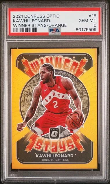 2021-22 Panini Donruss Optic Kawhi Leonard Winner Stays Orange #18 card image