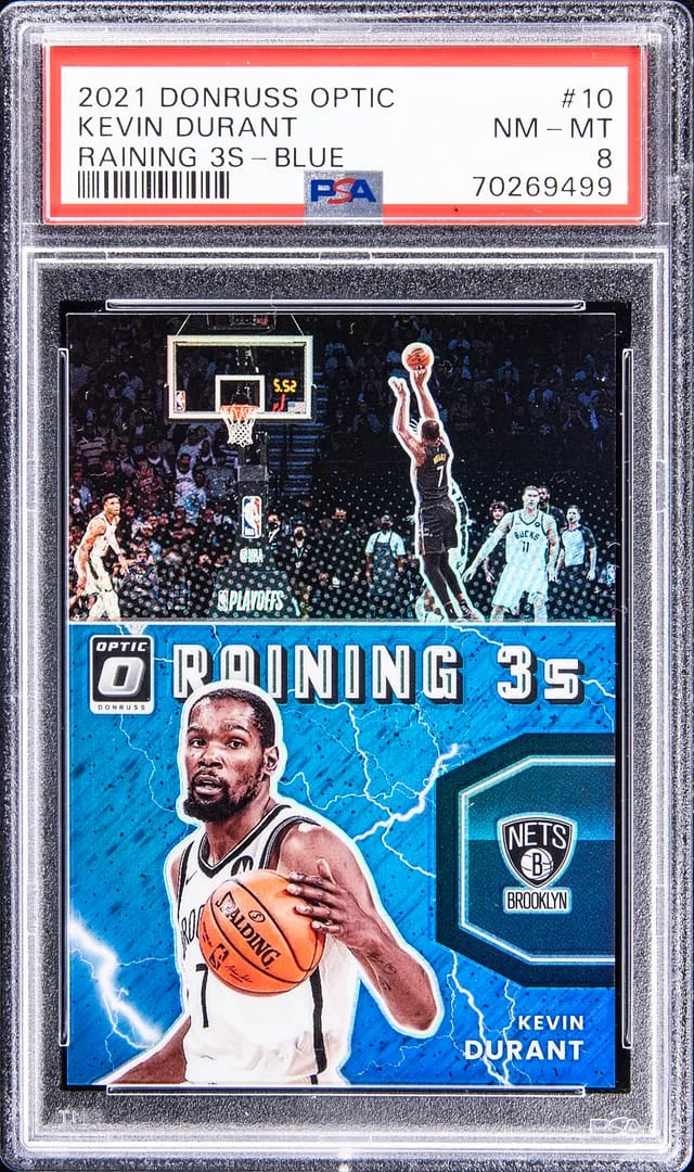 2021-22 Panini Donruss Optic Kevin Durant Raining 3s Blue #10 card image