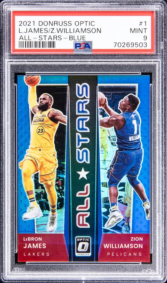 2021-22 Panini Donruss Optic LeBron James/Zion Williamson All-Stars Blue #1 card image
