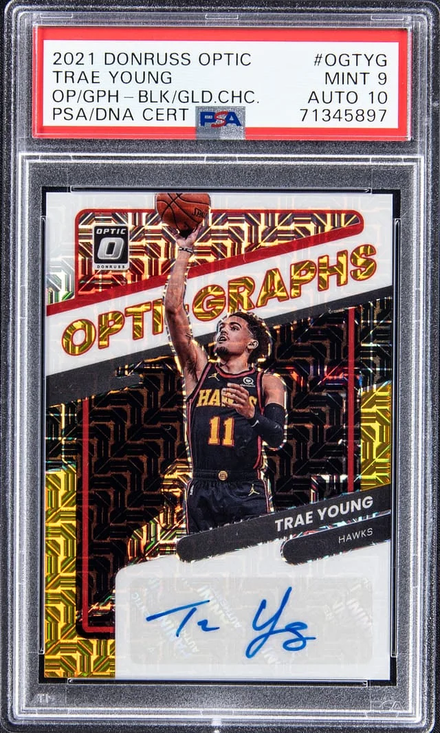 2021-22 Panini Donruss Optic Trae Young Opti-Graphs Black Gold Choice #OG-TYG card image