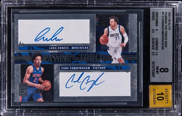 2021-22 Panini Elite Luka Doncic/Cade Cunningham Passing the Torch Signatures #PT-LC card image