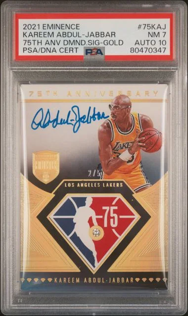 2021-22 Panini Eminence Kareem Abdul-Jabbar 75th Anniversary Diamond Signatures Gold #75-KAJ card image