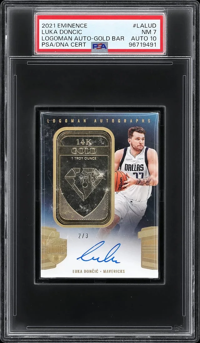 2021-22 Panini Eminence Luka Doncic Logoman Autograph Gold Bar #LA-LUD card image