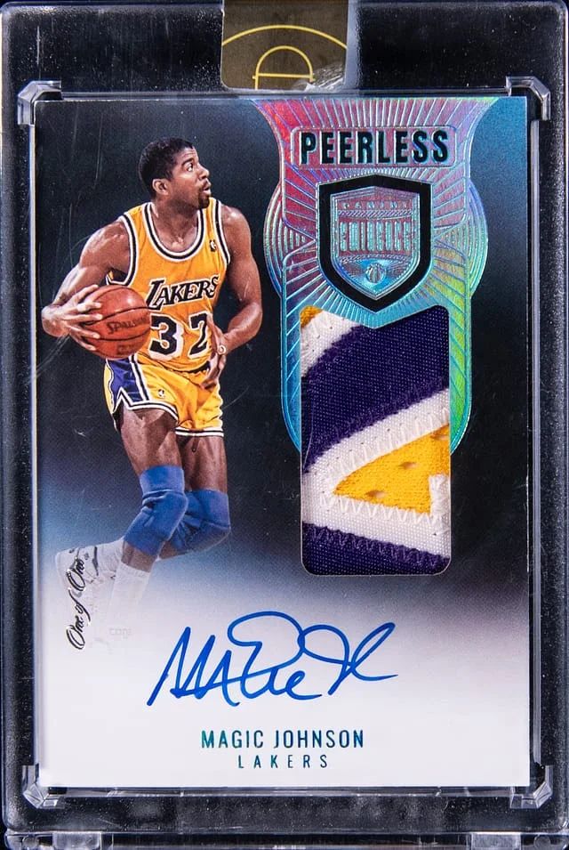 2021-22 Panini Eminence Magic Johnson Peerless Patch Autograph Gold #PER-MJO card image