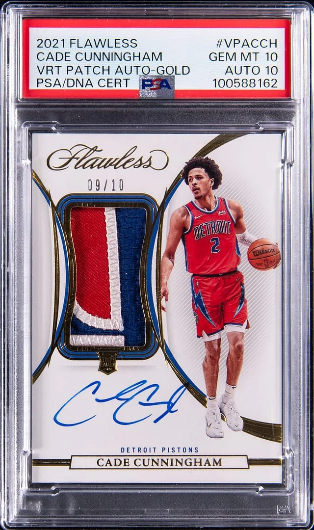 2021-22 Panini Flawless Cade Cunningham Vertical Patch Autographs Gold #VPA-CCH card image