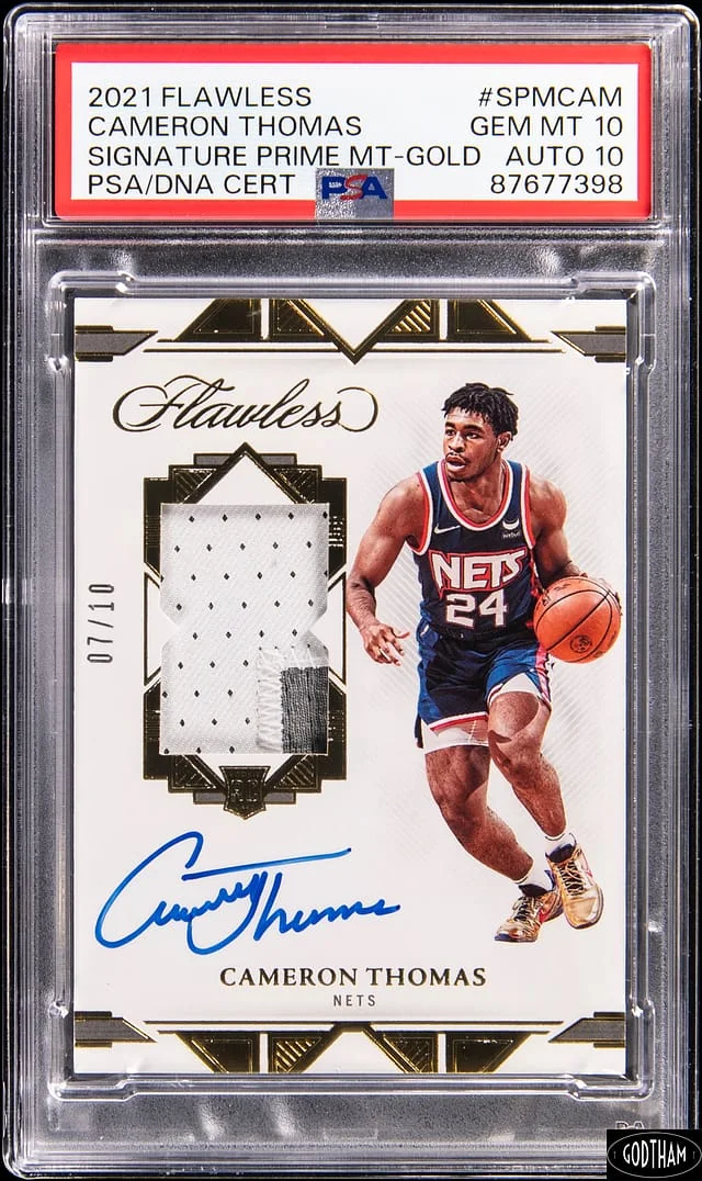 2021-22 Panini Flawless Cameron Thomas Signature Prime Materials Gold #SPM-CAM card image