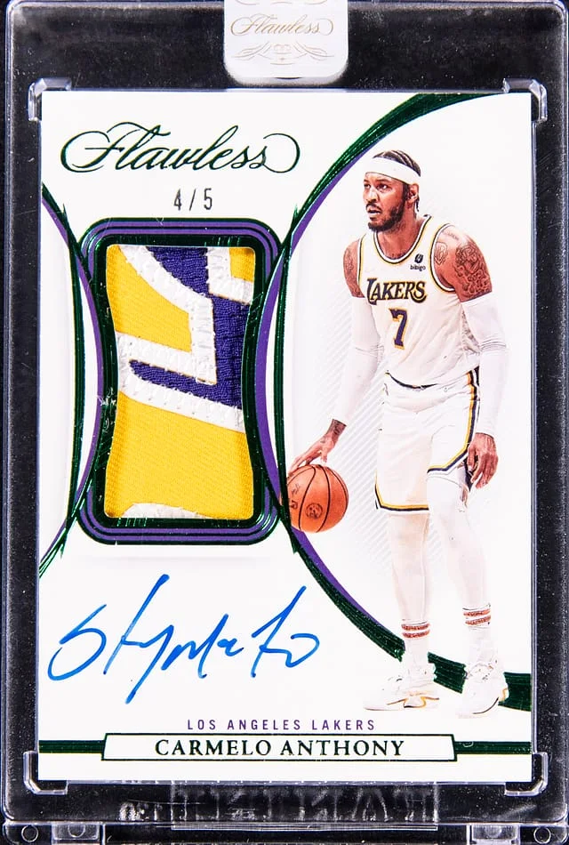 2021-22 Panini Flawless Carmelo Anthony Vertical Patch Autographs Emerald #VPA-CMA card image