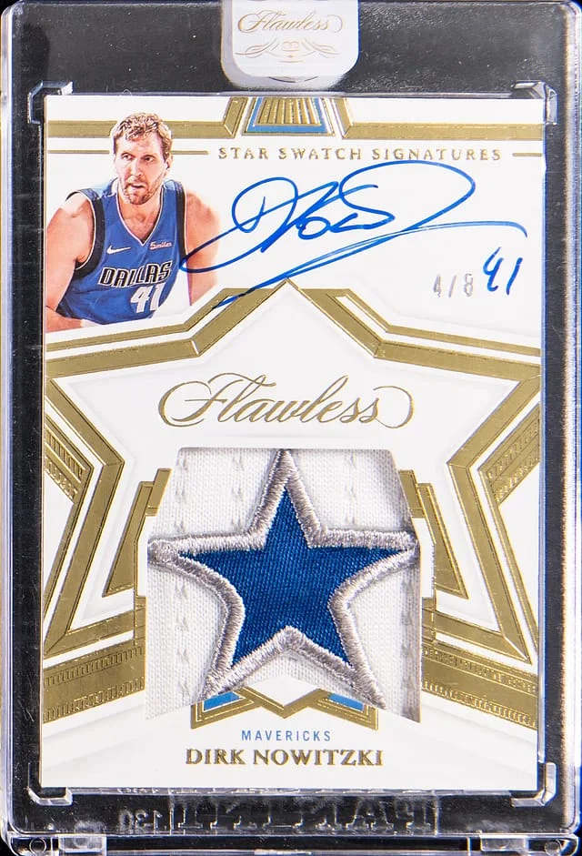 2021-22 Panini Flawless Dirk Nowitzki Star Swatch Signatures Gold #SSS-DNW card image