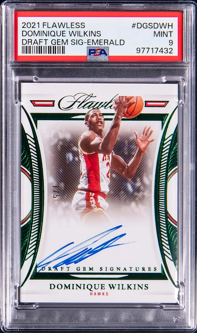 2021-22 Panini Flawless Dominique Wilkins Draft Gem Signature Emerald #DGS-DWH card image