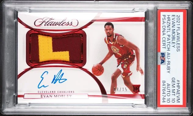 2021-22 Panini Flawless Evan Mobley Horizontal Patch Autograph Ruby #HPA-EVM card image
