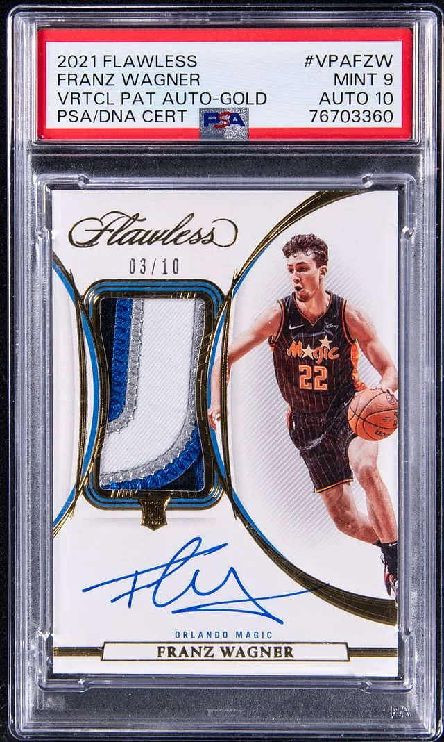 2021-22 Panini Flawless Franz Wagner Vertical Gold Patch Autographs Gold #VPA-FZM card image