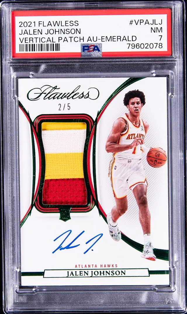 2021-22 Panini Flawless Jalen Johnson Vertical Patch Autograph Emerald #VPA-JLJ card image