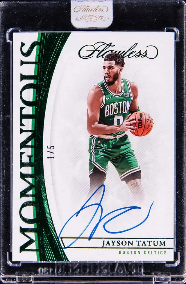 2021-22 Panini Flawless Jayson Tatum Momentous Autographs Emerald #MMA-JYT card image