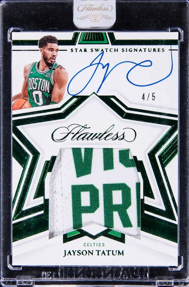 2021-22 Panini Flawless Jayson Tatum Star Swatch Signatures Emerald #SSS-JYT card image