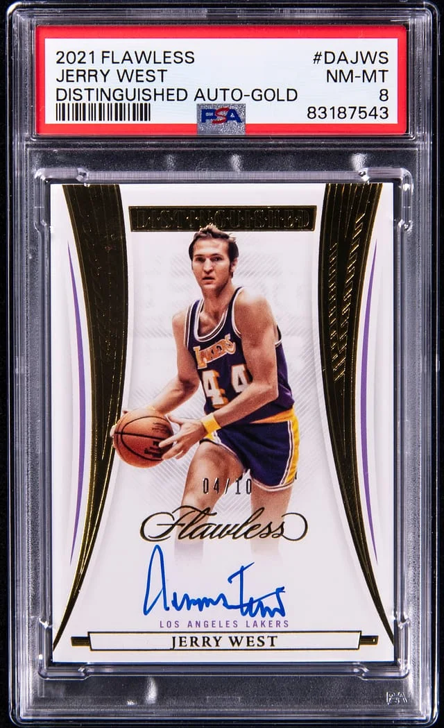 2021-22 Panini Flawless Jerry West Distinguished Autographs Gold #DA-JWS card image