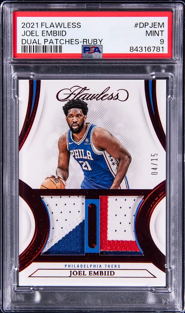 2021-22 Panini Flawless Joel Embiid Dual Patches Ruby #DP-JEM card image