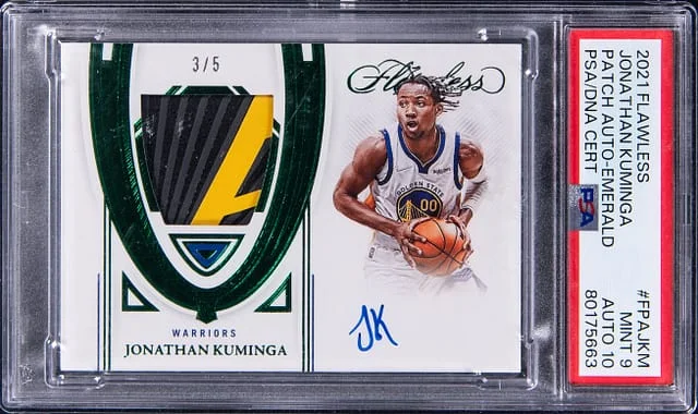 2021-22 Panini Flawless Jonathon Kuminga Patch Autograph Emerald #FPA-JKM card image
