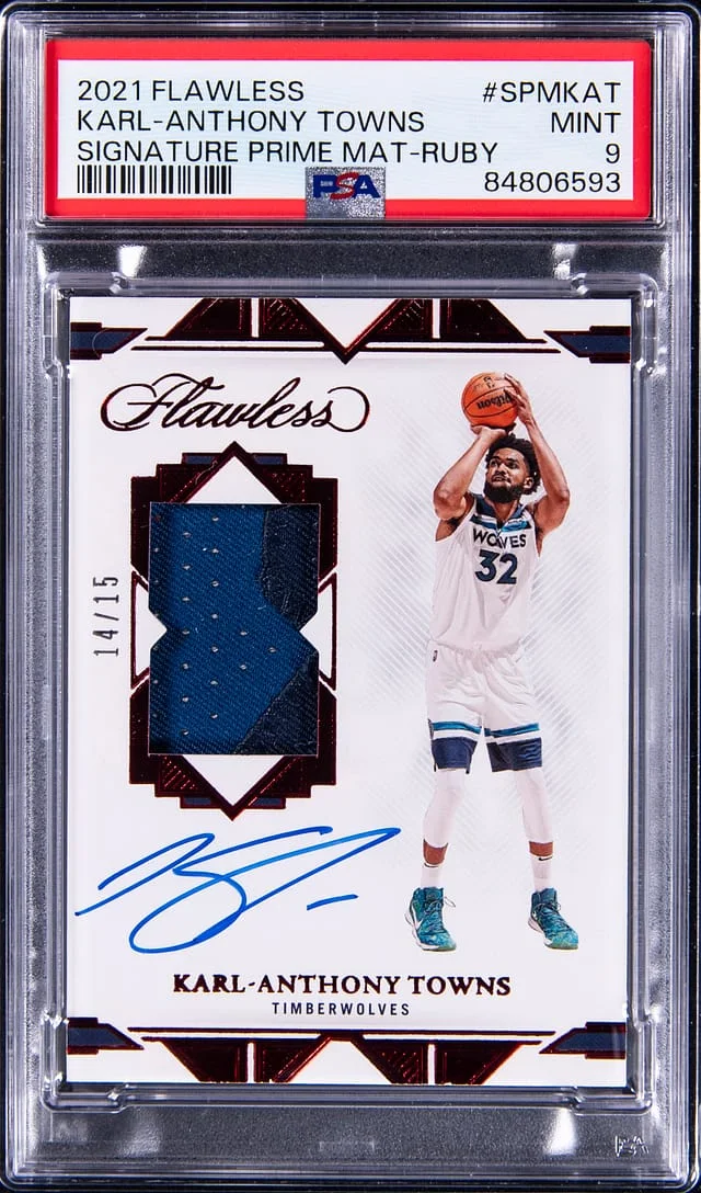 2021-22 Panini Flawless Karl Anthony-Towns Signature Prime Material Ruby #SPM-KAT card image