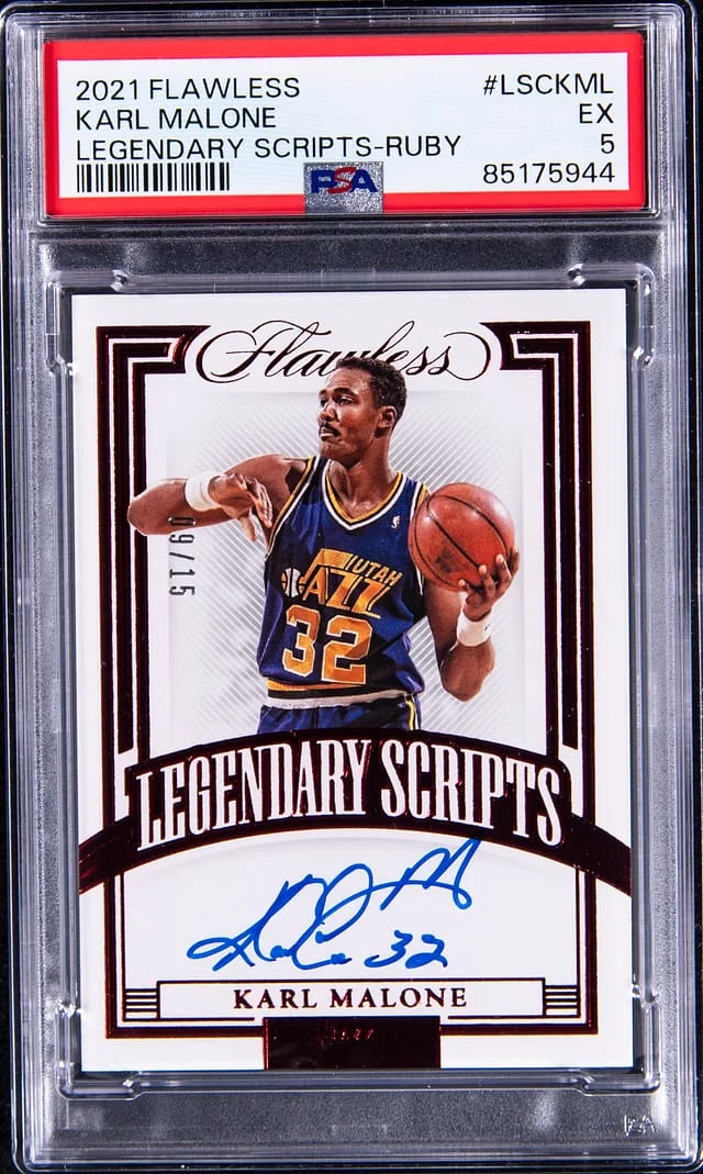 2021-22 Panini Flawless Karl Malone Legendary Scripts Ruby #LSC-KML card image