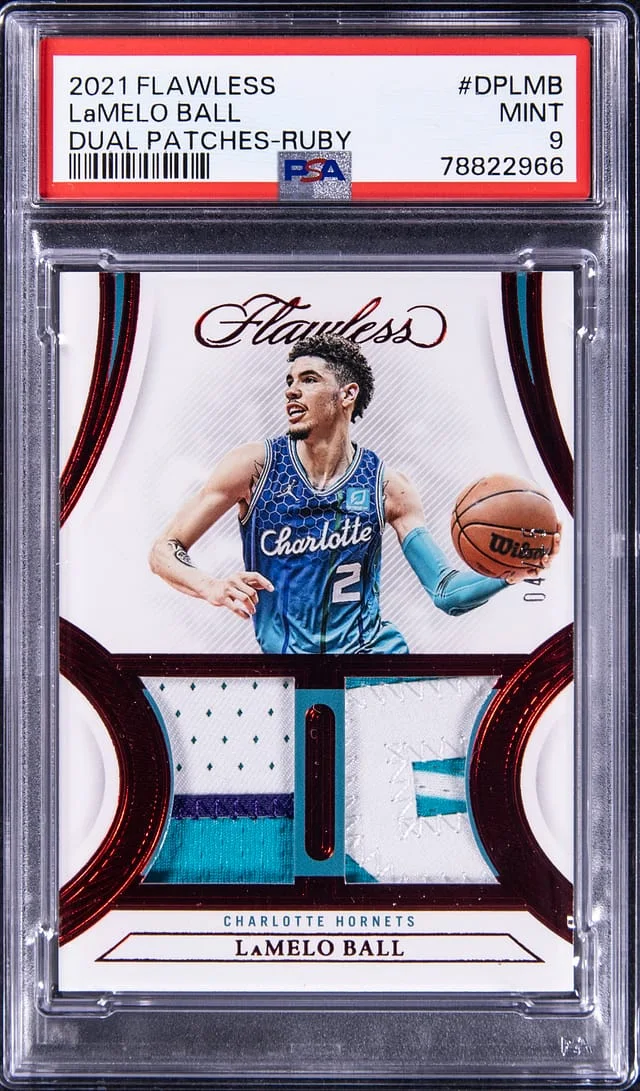 2021-22 Panini Flawless LaMelo Ball Dual Patches Ruby #DP-LMB card image