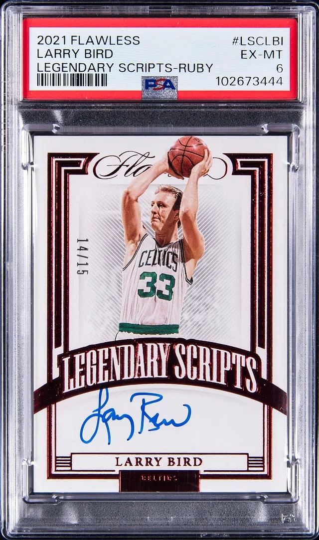 2021-22 Panini Flawless Larry Bird Legendary Scripts Ruby #LSC-LBI card image