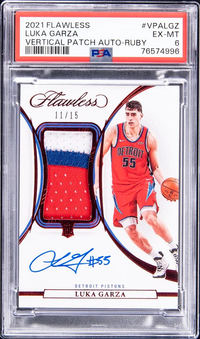 2021-22 Panini Flawless Luka Garza Vertical Patch Autograph Ruby #VPA-LGZ card image