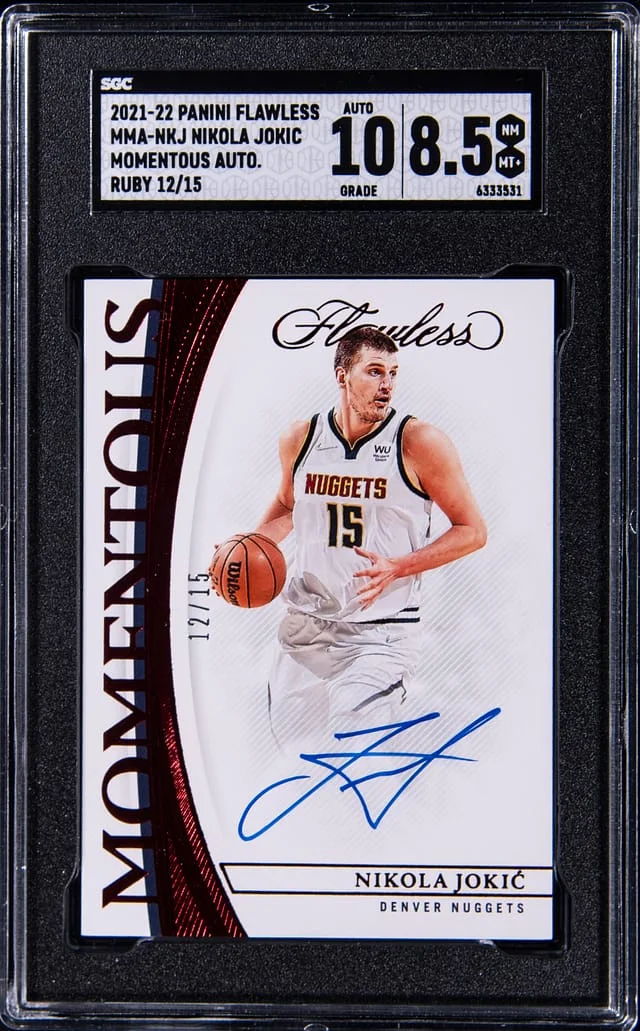 2021-22 Panini Flawless Nikola Jokic Momentous Autographs Ruby #MMA-NKJ card image
