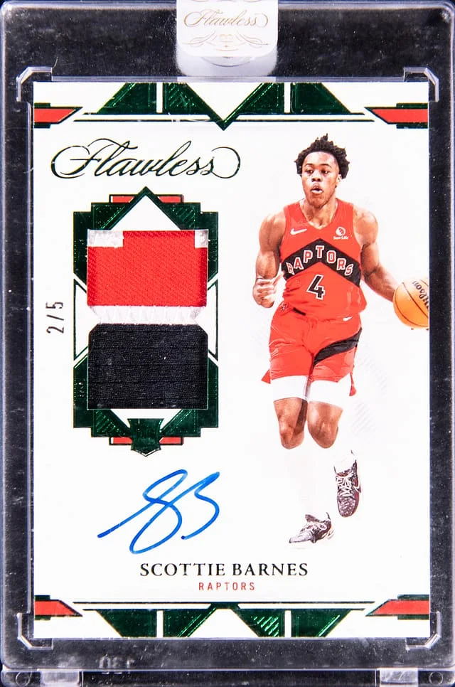 2021-22 Panini Flawless Scottie Barnes Signature Prime Materials Emerald #SPM-SCB card image