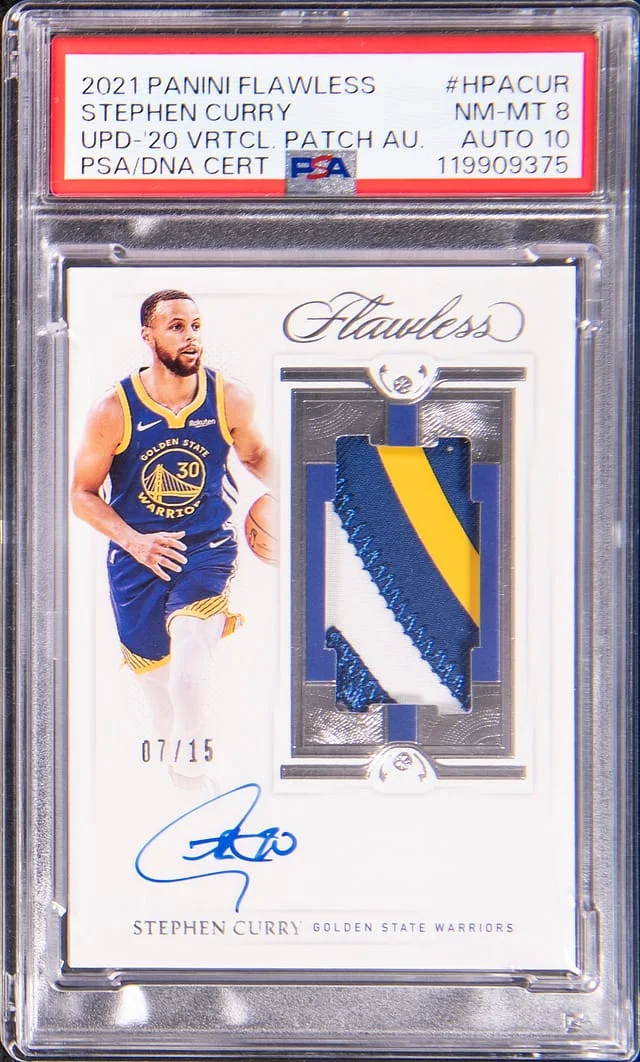 2021-22 Panini Flawless Stephen Curry Update '20-21 Vertical Patch Autograph #HPA-CUR card image