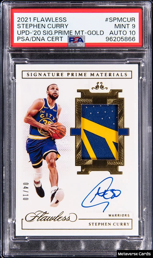 2021-22 Panini Flawless Stephen Curry Update '20 Signature Prime Materials Gold #SPM-CUR card image
