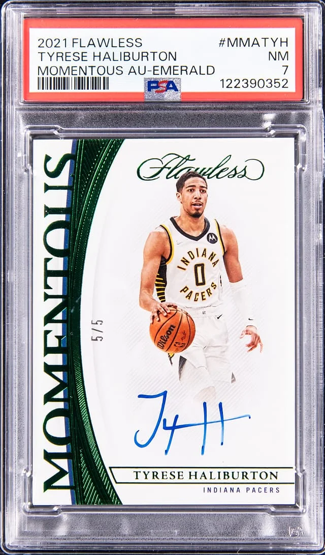 2021-22 Panini Flawless Tyrese Haliburton Momentous Autograph Emerald #MMA-TYh card image
