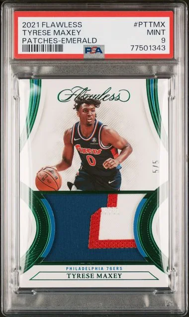 2021-22 Panini Flawless Tyrese Maxey Patches Emerald #PTT-MX card image