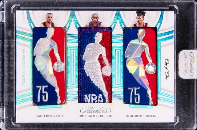 2021-22 Panini Flawless Vince Carter/Zach LaVine/Jalen Triple Logoman #TLM-LCG card image